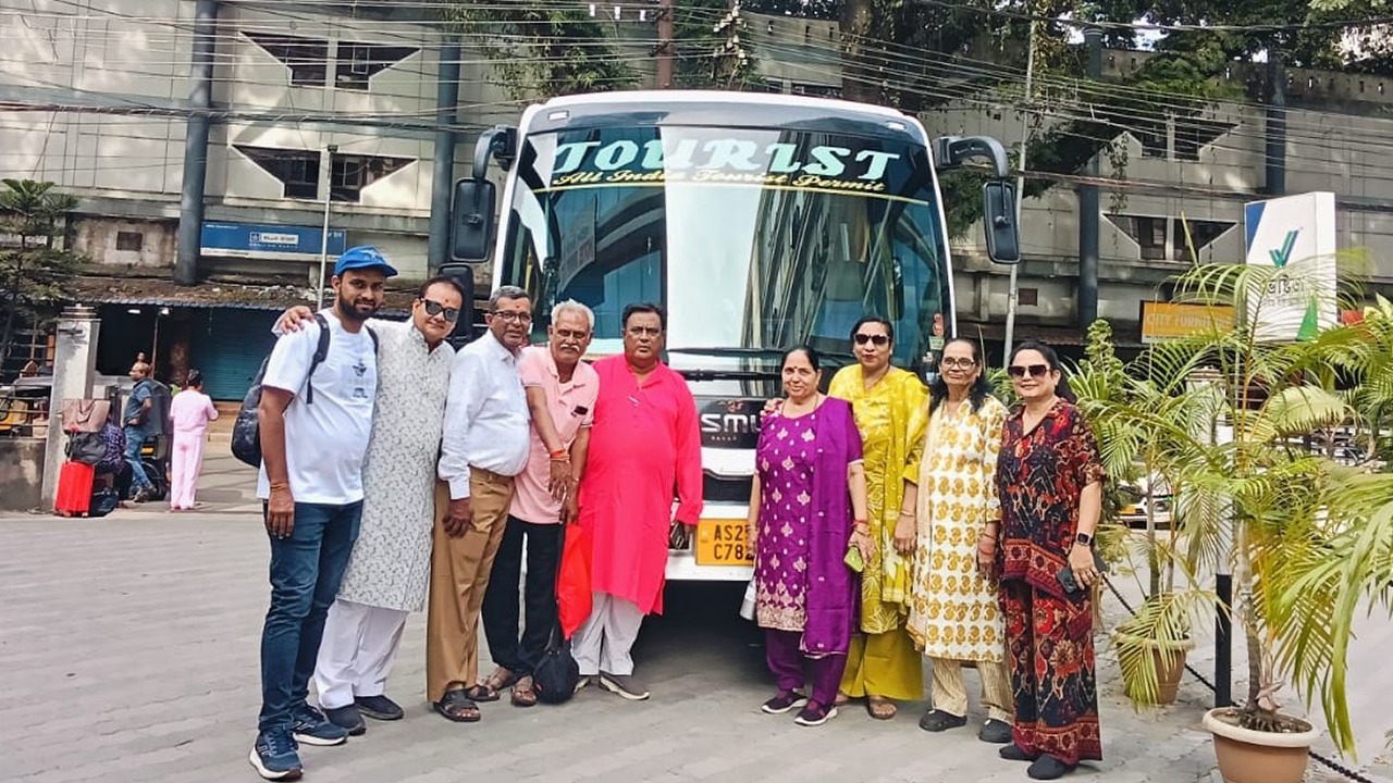 Group from Gujarat Ahmedabad on 5 Days Guwahati Meghalaya Tour with Luxury SML Video Coach from Silver Lines Best Guwahati Tourist Taxi Cab Operator for Assam Meghalaya Arunachal Pradesh, List of Tourist Taxi Cab Rental Agent in Guwahati, Book Luxury AC Video Coach 22 Seater SML Isuzu Excutive Lx Bus with Silver Lines Travels for Tawang Kaziranga Cherrapunji Holiday Package Tour, Book 22 Seater AC Video Coach for Tawang Tour, Book 22 Seater AC Video Coach for Kaziranga Tour, Book 22 Seater AC Video Coach for Shillong Cherrapunji Tour, Book 22 Seater AC Video Coach for Majuli Tour, Book 22 Seater AC Video Coach for Jorhat Tour, Book 22 Seater AC Video Coach for Majuli Tour, Book 22 Seater AC Video Coach for Pobitora Tour, Book 22 Seater AC Video Coach for Goalpara Tour, Book 22 Seater AC Video Coach for Nameri Tour, Book 22 Seater AC Video Coach for in Guwahati for Assam Meghalaya Arunachal Pradesh Tour, Book Video Coach in Guwahati for Tawang, Book Video Coach in Guwahati for Kaziranga, Book Video Coach in Guwahati for Cherrapunjee